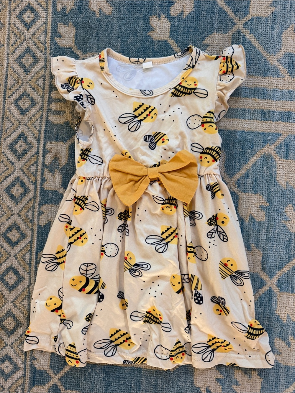 Girls Yellow Bee Print Dress with Bow